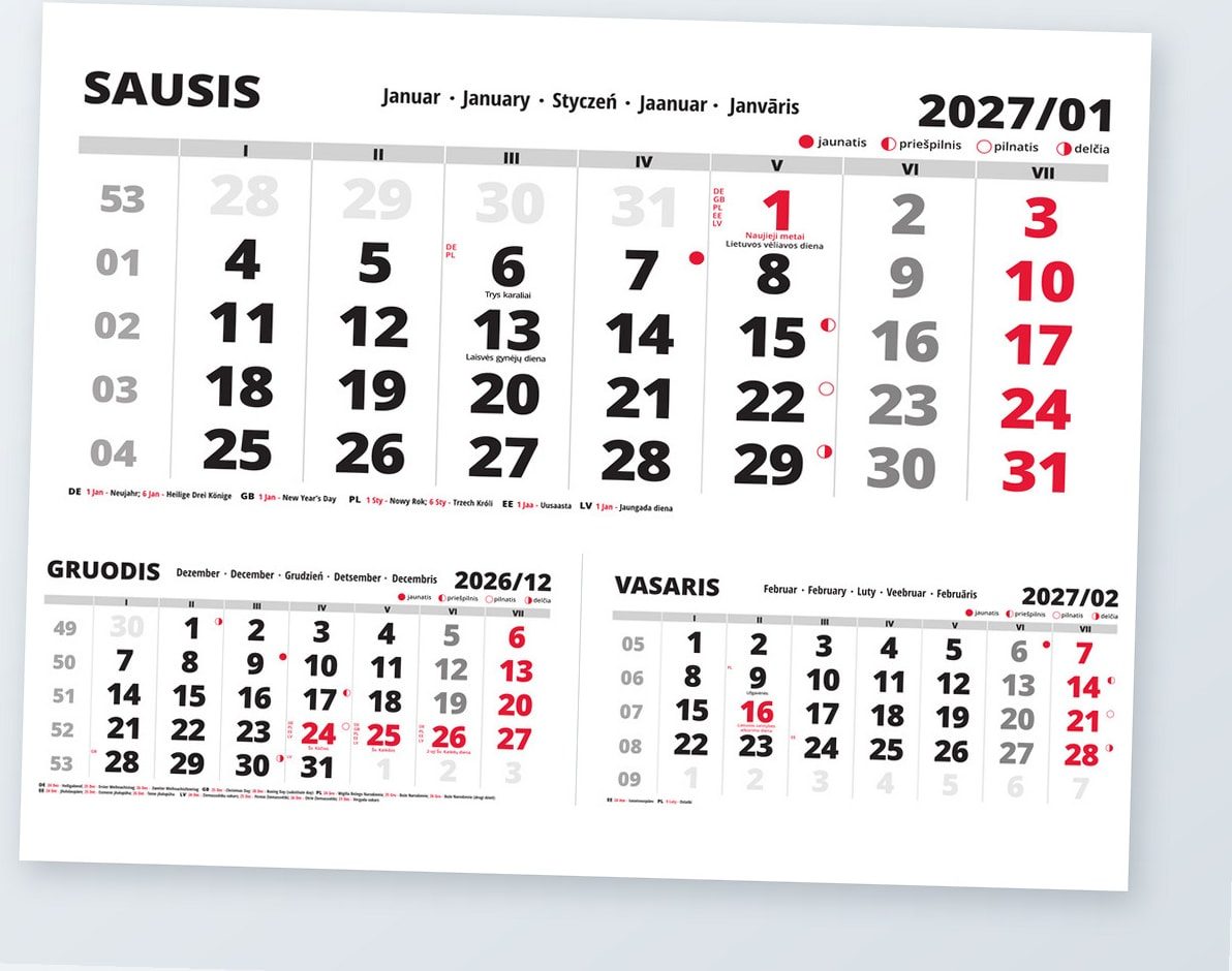 Kalendorių lapeliai 3 viename 2027