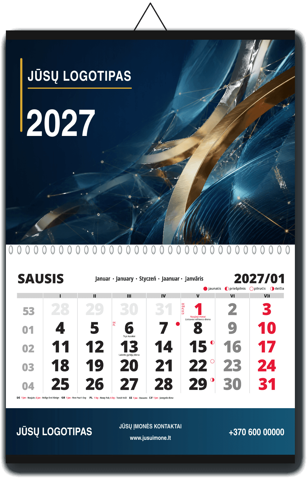 MINI sieninis kalendorius 2027 su įmonės logotipu