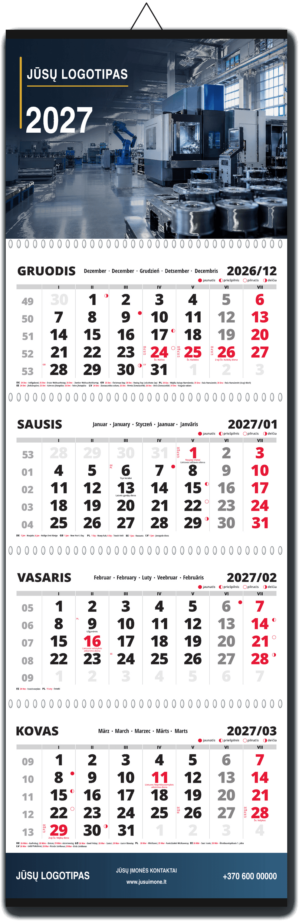 QUATRO keturių dalių sieninis kalendorius 2027