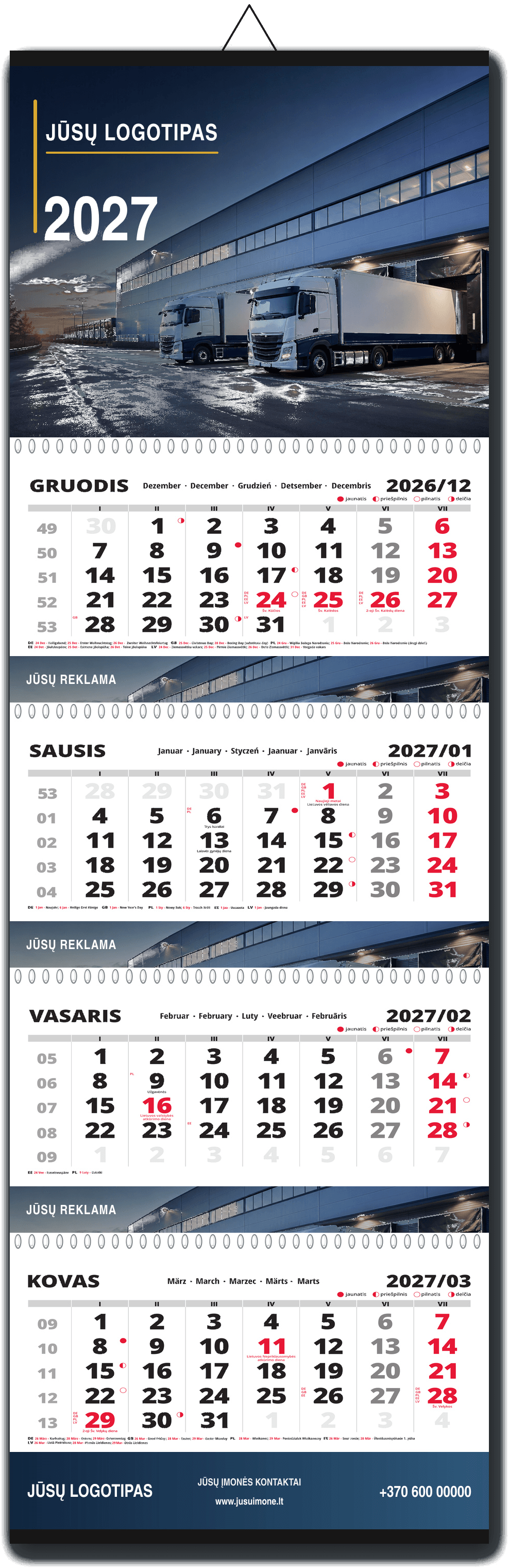 QUATRO Plus keturių dalių sieninis kalendorius 2027