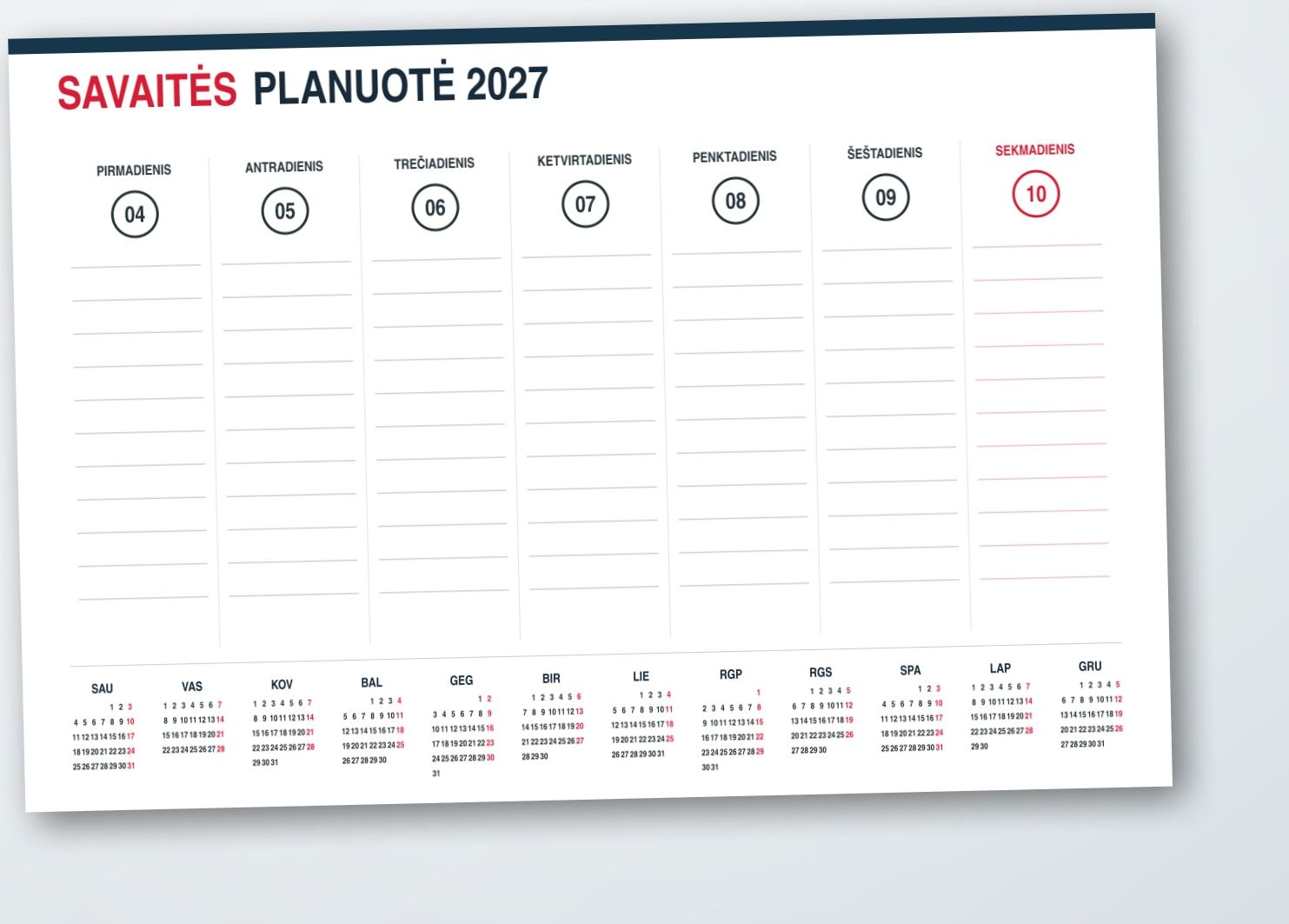 Savaitės planuotė 2027 su įmonės logotipu